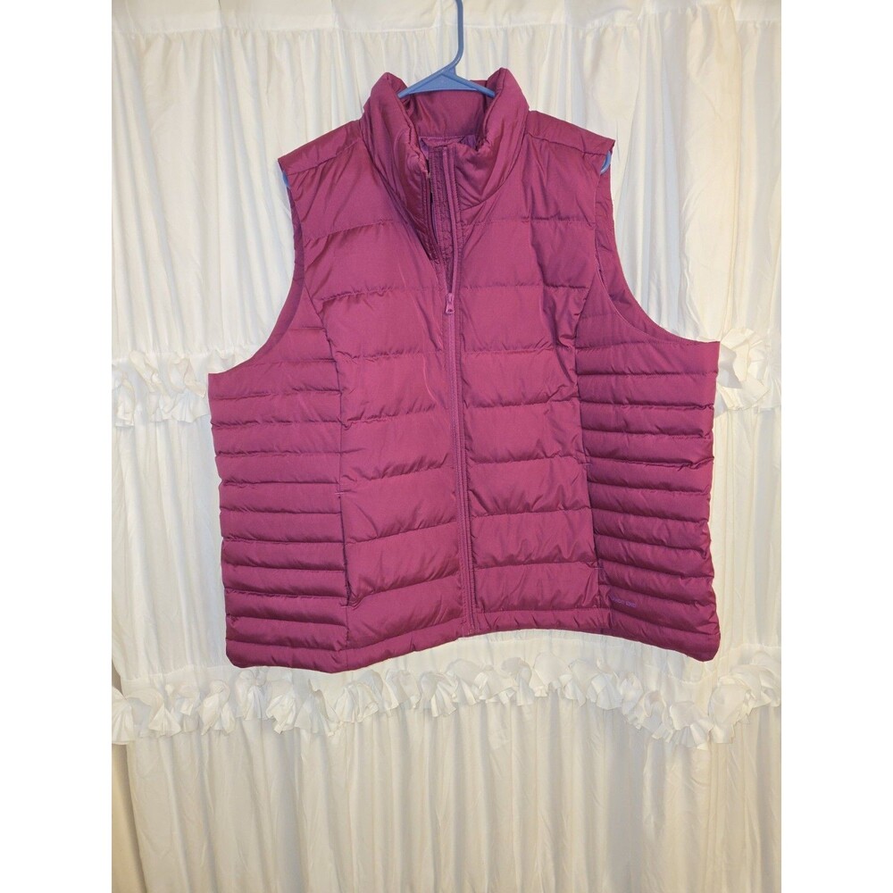 Lands End Puffer Vest Magenta Pink Full Zip Quilted 2XL 75% Down